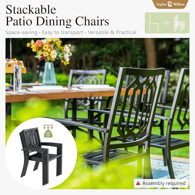 Sophia & William 5 Piece Outdoor Patio Dining Set Metal Table and Chairs Set with 37" Wood-Like Table Top and 1.57" Umbrella Hole