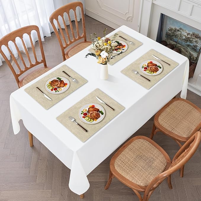 Faux Leather Heat Resistant Placemats Set of 8 – Waterproof Oilproof Wipeable Dining PU Vinyl Place Mat Easy Clean Table Mats for Kitchen/Dining/Party/Holiday, Beige