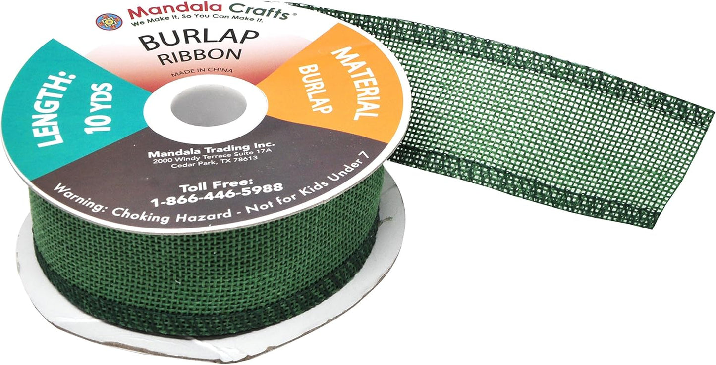 Mandala Crafts Green Burlap Ribbon 1.5 Inches Wide Jute Ribbons for Crafts - 20 Yds Roll Rustic Burlap Wrap Trim Ribbons for Wreaths Bows Wedding Party Decoration