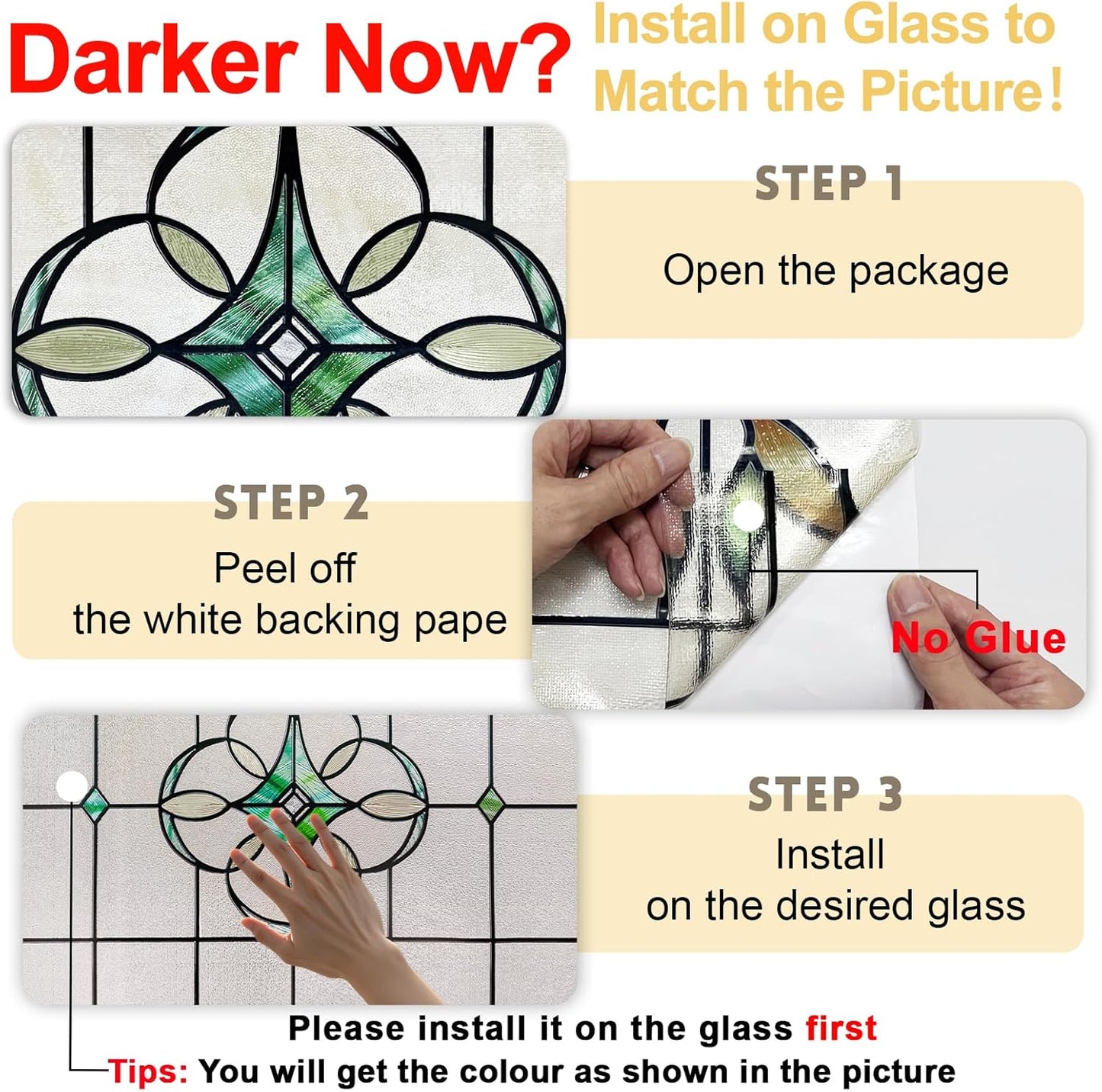 3D Stained Glass Window Privacy Film, Heat Control UV Blocking Static Cling Decorative Window Film for Bathroom,Front Door,Home Non Adhesive,16.9 x 39.3 inches Verdant Whispers