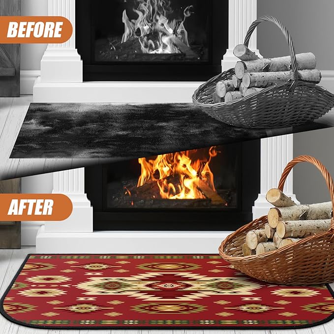 Demissle Cabin Fireplace Hearth Rug Fireplace Mats Cabin Southwestern Fireproof Rug Fire Resistant Mat for Wood Stove Floor for Kitchen Indoor Outdoor(24 x 59 Inch,Antique)