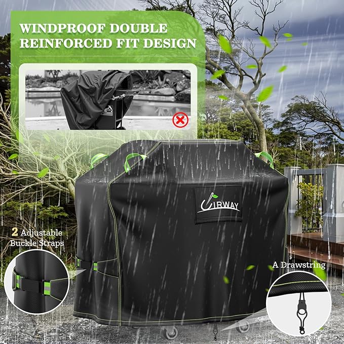 UIRWAY Grill Cover for Outdoor Grill 52 Inch, 600D Heavy Duty Waterproof BBQ Cover, UV & Fade Resistant Gas Grill Covers with Reflective Strip and Air Vent, Black