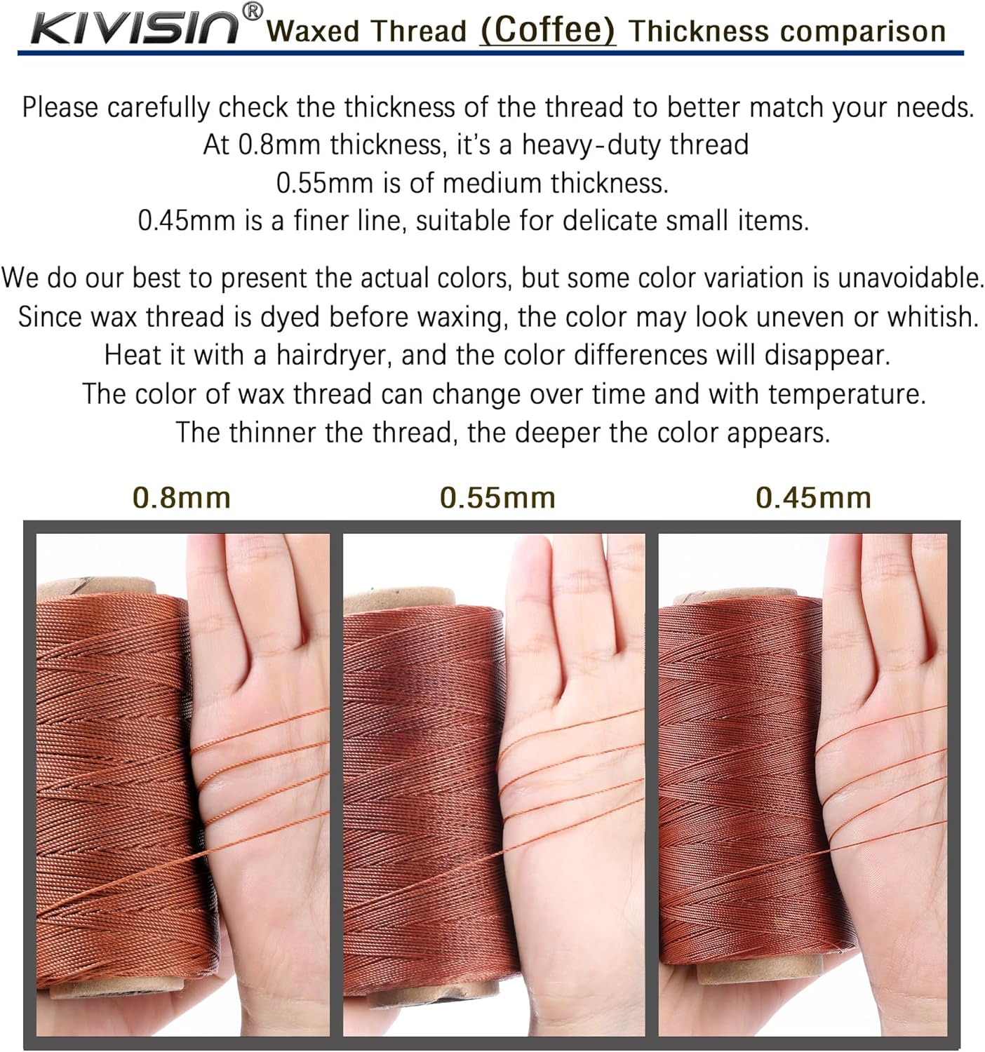 Thin Wax Polyester Thread, 0.45mm, 547 Yards, 3 Ply Round Waxed Cord Strings for Sewing, Beading, Binding, Micro Braiding, Fine Leather Craft and Micro Macrame Jewelry - Copper Color