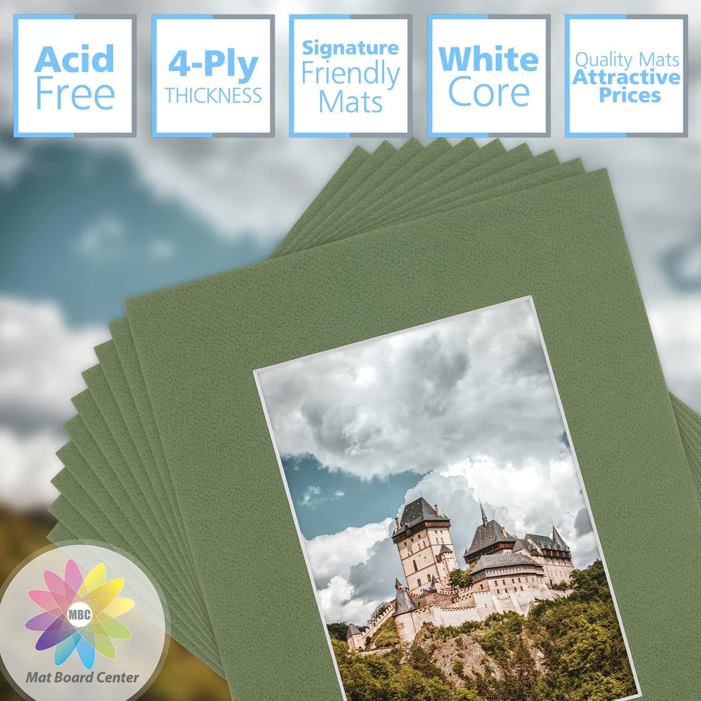 Mat Board Center, Pack of 10, 8x10 for 5x7 Rock Garden Color Mats - Bevel Cut, Acid Free, 4-ply Thickness, White Core - for Pictures, Photos, Framing