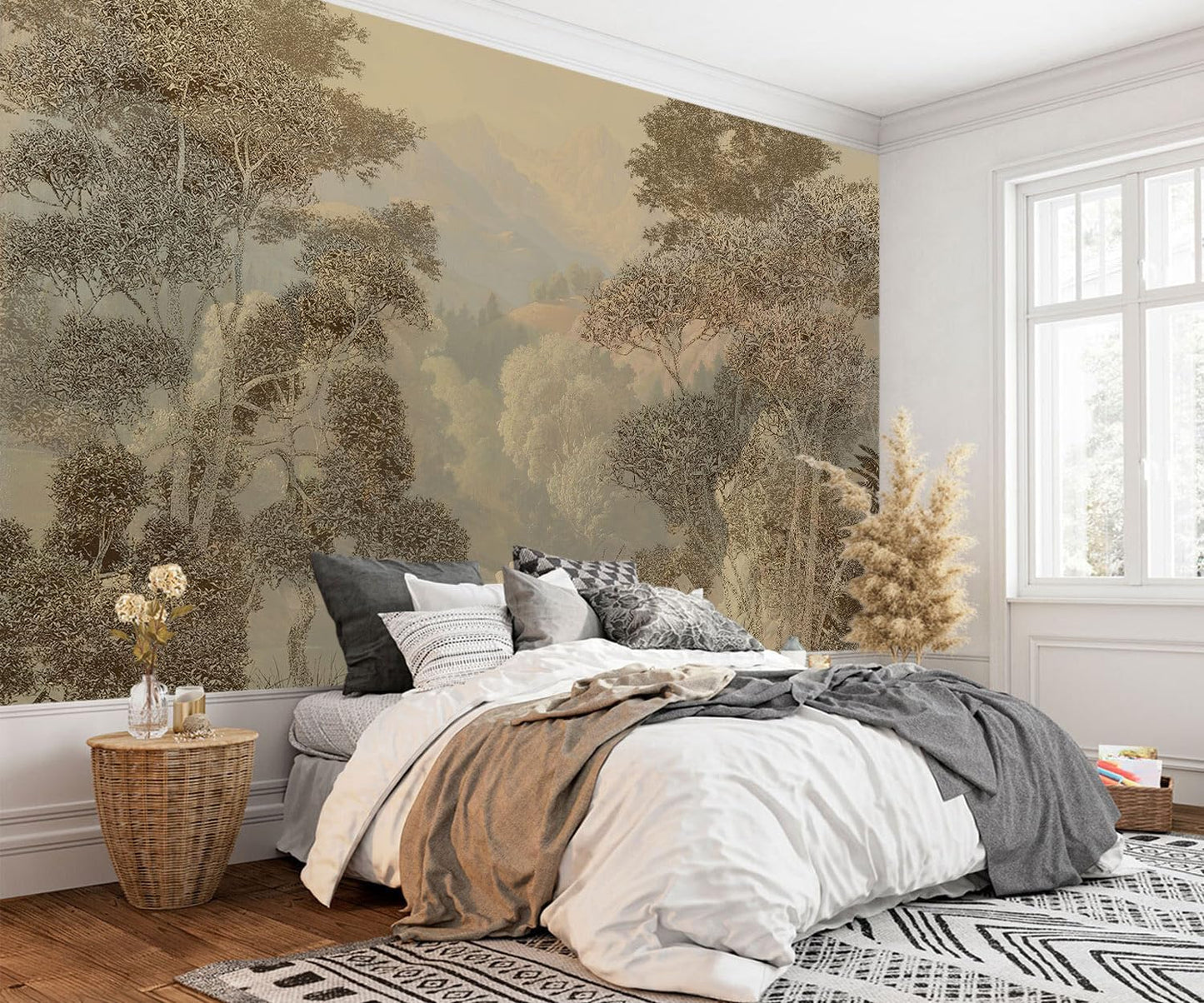 AFZEVEB-Tropical Jungle Wallpaper Landscape Tree Wall murals for Bedroom 114"x74"(Not Peel and Stick)