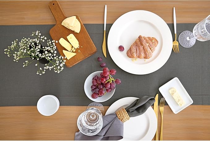 Solino Home Linen Steel Gray Table Runner 72 Inches Long - 100% Pure Linen Hemstitch Table Runner 14 x 72 Inch for Dresser, Dining, Spring - Classic Hemstitch