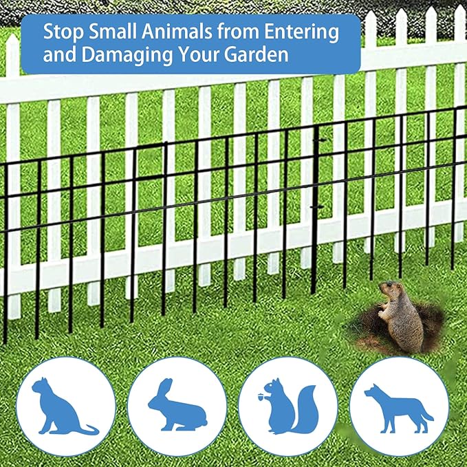 32x10-inch No Dig Animal Barrier Fence, 15 Pack Black Dig Protective Fence with 1.5 inch Spike spacing, Dog/Rabbit/Groundhog Underground Galvanized Outdoor Garden Metal Fence