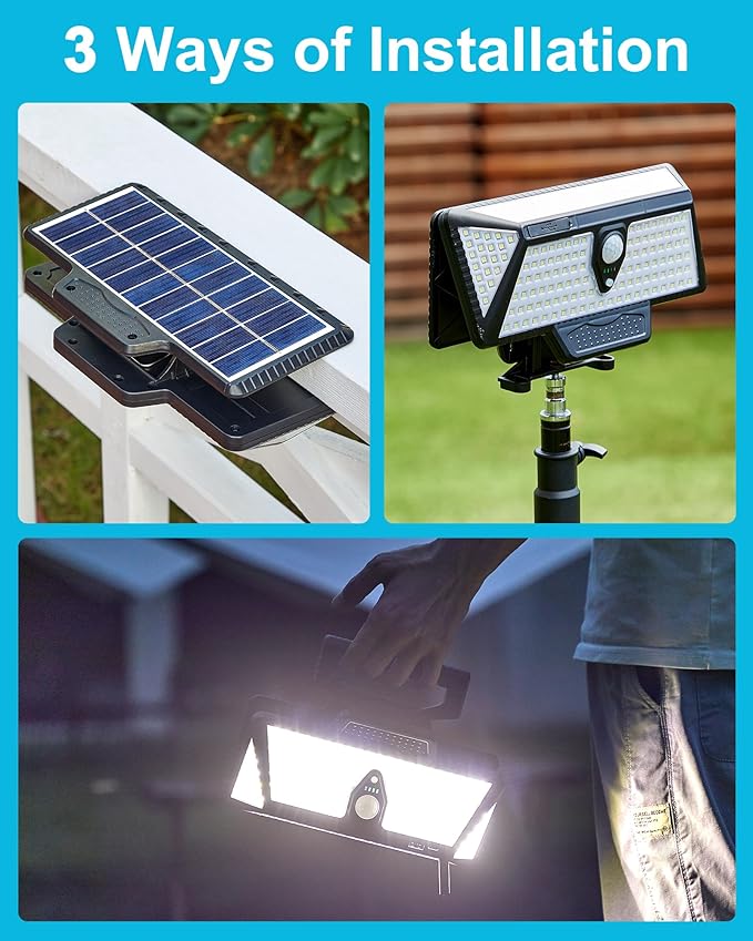 Large Clip on Solar Lights Outdoor, 208 LEDs 1000Lum Bright Solar Security Light with Motion Sensor, 3 Ways -Mount, Portable Solar Outdoor Lights for Fence Gutter Garage Yard (2Pack)