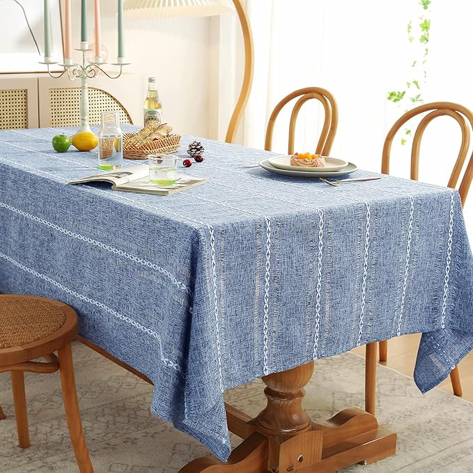 Chassic 60 x 60 inches Farmhouse Style Linen tablecloths, Wrinkle Resistant Washable Dining Room Table Cloths for Square Tables - Hemstitch Blue