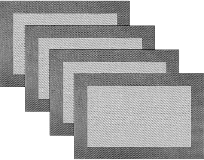Vinyl Placemats Heat-Resistant Table Mats Washable Easy Clean Plastic Placemats for Dining Table Set of 4(Dark Silver)