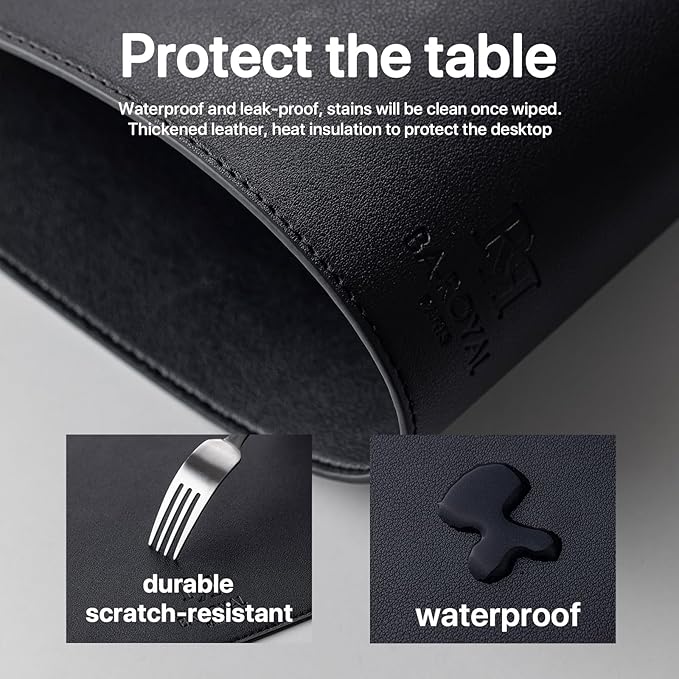 Faux Leather Placemats Set of 4 Vinyl Washable Wipeable Table Mats for Kitchen Dining Table Heat Resistant Waterproof Modern Indoor/Outdoor Placemats Non-Slip Easy Clean Place Mats (Black)