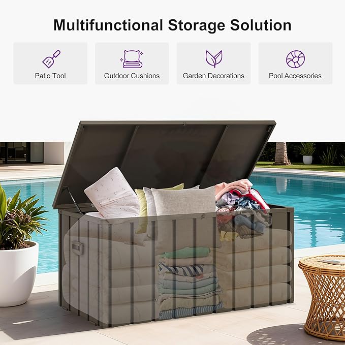 PURPLE LEAF 11 Pieces Patio Dining Set with Storage Box Wicker Teak-Finish Outdoor Furniture Rectangular Table and Chairs Set for Garden Deck Backyard Kitchen, Cushions and Pillows Included