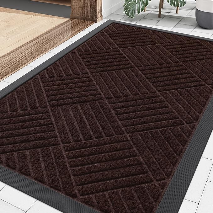 Smiry Front Door Mat Outside Entrance, Heavy Duty Outdoor Indoor Natural Rubber Doormat, Non Slip, Trap Dirt and Moisture, Easy Clean, Low Profile Patio Porch Entryway Mat, 29.5x17, Pure Brown