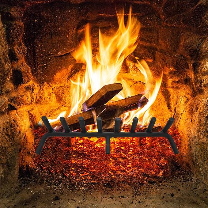 Fire Pit Grate - Fireplace Grate 20 Inch Heavy Duty Firewood Stove Log Holder Rack Solid Round Steel 3/4" Wrought Cast Iron Indoor Outdoor Camping Chimney Hearth Wood Burning Accessories Tools