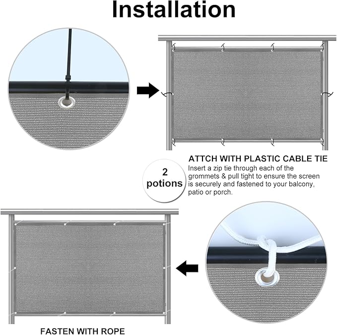 Eden's Decor Balcony Privacy Screen Grey 2'6"x 48' Cover Mesh Windscreen Weather-Resistant UV Protection for Backyard Deck, Patio, Balcony, Pool, Porch, Fence, Railing, Gardening