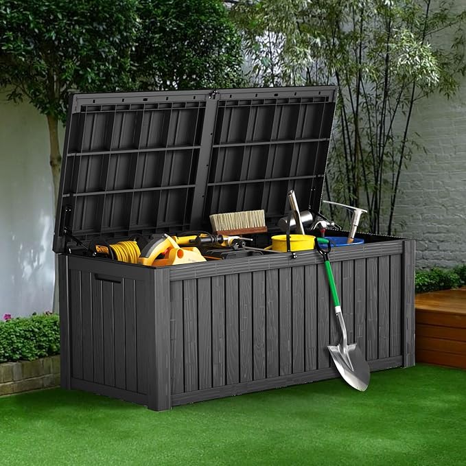 EasyUp 180 Gallon Deck Boxes Waterproof, Outdoor Large Storage Boxes with Lids, Outside Resin Storage Box & Deck Boxes for Patio, Garden Use(Black)