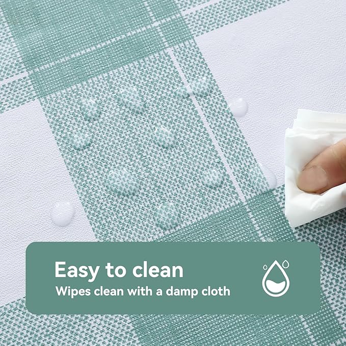 Romanstile Rectangle Plastic Tablecloth, 100% Waterproof Oil-Proof Checkered PVC Table Cloth, Heavy Duty Vinyl Table Cover for Dining, Camping, Picnic, Outdoor - 54 x 108 Inch, Sage Green Checkered