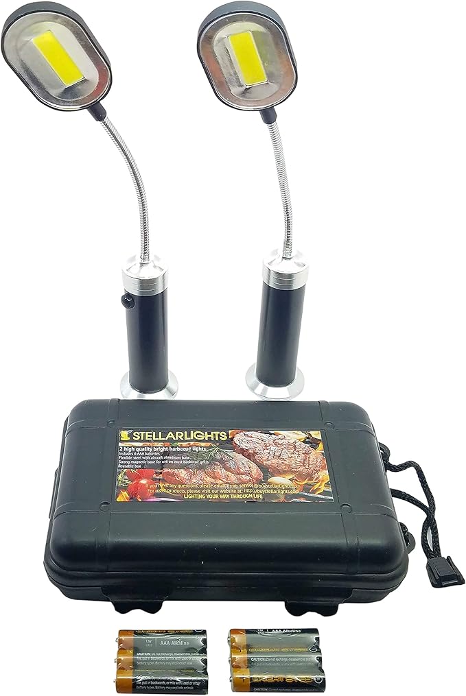 Bright Eyes | Magnetic Barbecue BBQ Grill Light Set for Grilling 2 Pack | 6 Alkaline AAA Batteries Included | Works on All Grills with an Exception to Stainless Steel.