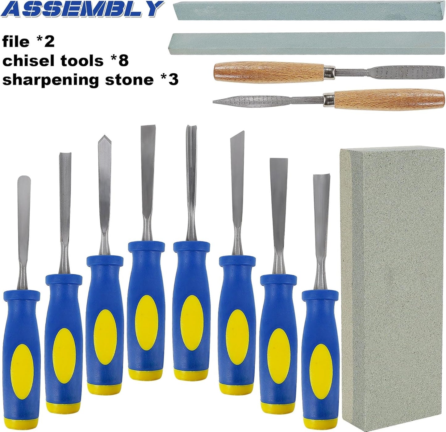 Lulu Home 13 PCS Wood Chisel with Canvas Bag, Wood Carving Tool Set Including Steel Beveled Chisel Tools with Rubber Handles, Rasps and Sharpening Stones for Woodworking