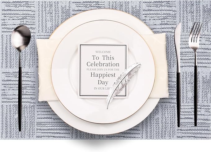 Placemats Set of 8, Plastic Vinyl 18" x 12" Place Mats for Dinner Table, No-Slip Wipeable Table Mats Daily Use Patio Kitchen Decoration (White Mix Black)