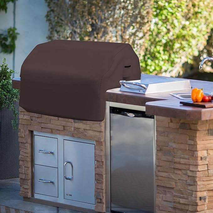 Covers & all Built-in Outdoor Grill Cover, Durable Heavy Duty 18 Oz Waterproof Cover Tuff Material with Air Pocket & Elastic for Snug Fit (48" W x 27" D x 26" H inches, Coffee)