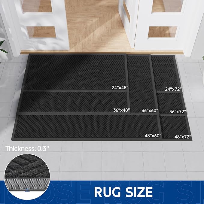 Durable Indoor Outdoor Door Mat, 2' x 6' Heavy Duty Front Door Mat for Entryway, Non-Slip Backing, Stain and Fade Resistant, Absorbent Commercial Floor Mat for High Traffic Area, Black