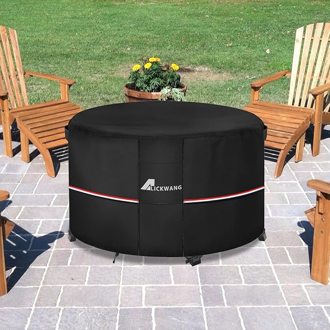 Fire Pit Cover Round 34 Inch Waterproof,Outdoor Heavy Duty Durable 600D Tear-Resistant Fire Pit Table Cover,Patio Round Firepit Cover 34" D x 15" H, Black