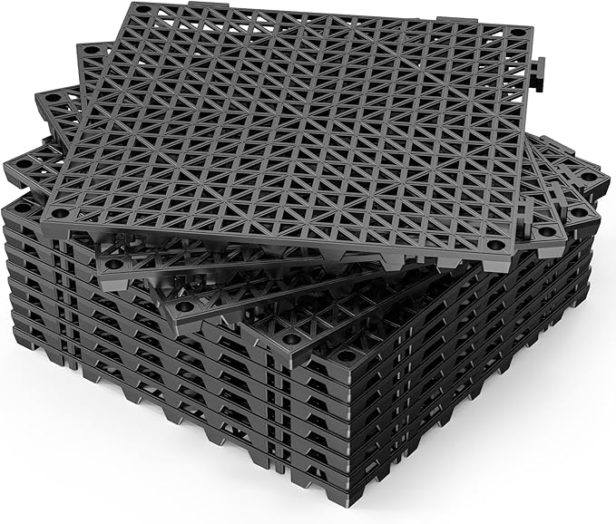 Bonnlo Black Interlocking Floor Tile, 12''*12'' Anti-Fatigue Floor Mat, Restaurant Drainage Kitchen Mat, Cushioned Flooring Mat, Non-Slip Garden Tile for Poolside, Wet Area, Deck and Bathroom Use