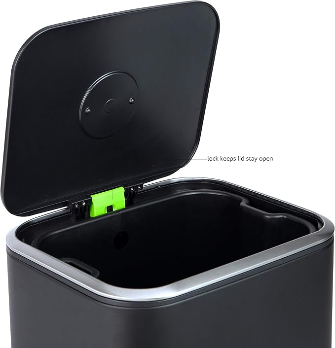 Amazon Basics Rectangular Metal Trash Can With Soft-Close Foot Pedal, 32 liter/8.5 gallon, 14"L x 14"W x 25.3"H, Black