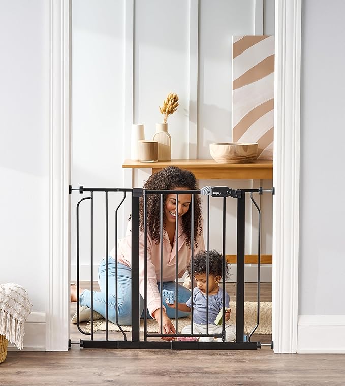 Regalo Safety 38.5 Inch Extra Wide Baby Gate for Doorways & Bottom of Stairs, Pressure Mount Safety Gate for Babies, Toddlers & Pets, Tested & Safe, American Designed, Family Owned, Black