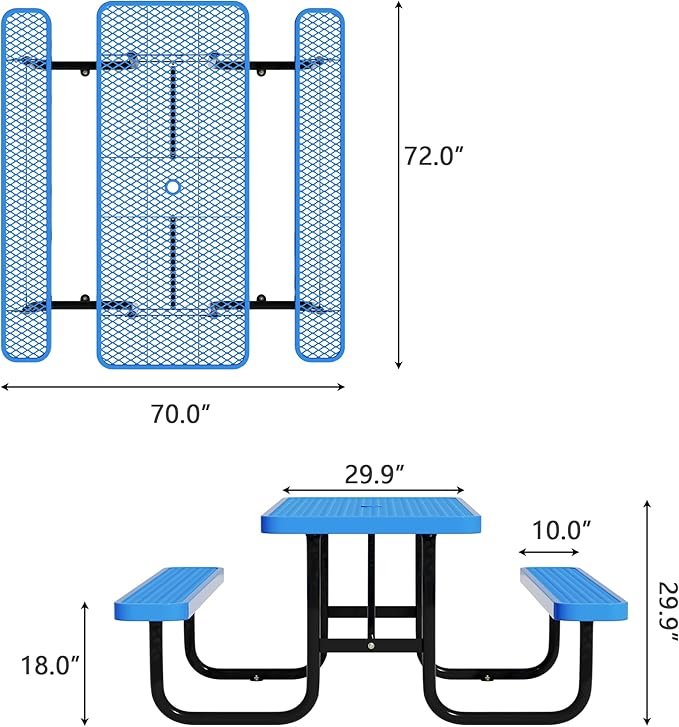 6FT Picnic Tables for Outdoors, Rectangular Commercial Metal Picnic Table Bench Set with Umbrella Hole,Heavy Duty Steel Weather-Resistant Dining Table for Patio Dining Garden Backyard BBQ School
