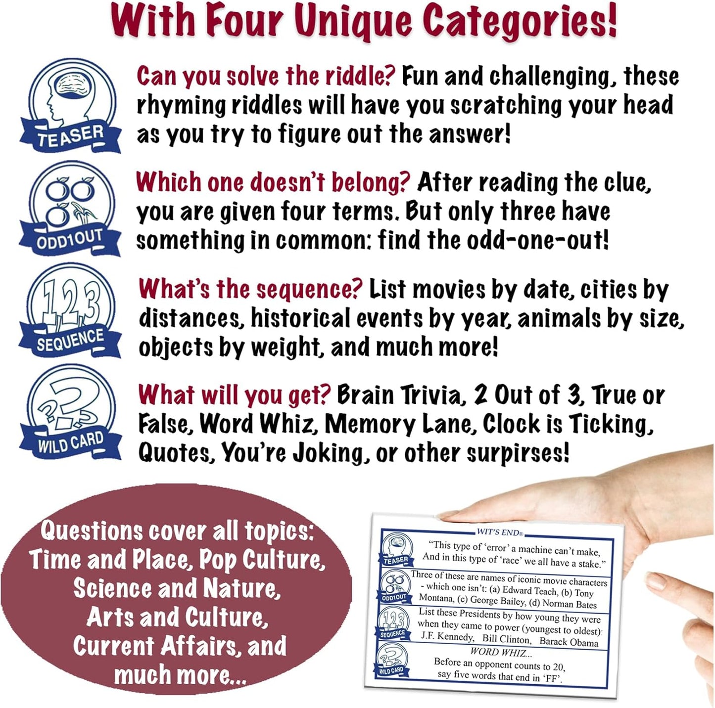 Wit's End — A Smart, Mind-Bending Trivia & Brain Teaser Game That Will Challenge Your Wits & Knowledge — Adult & Family Night Fun