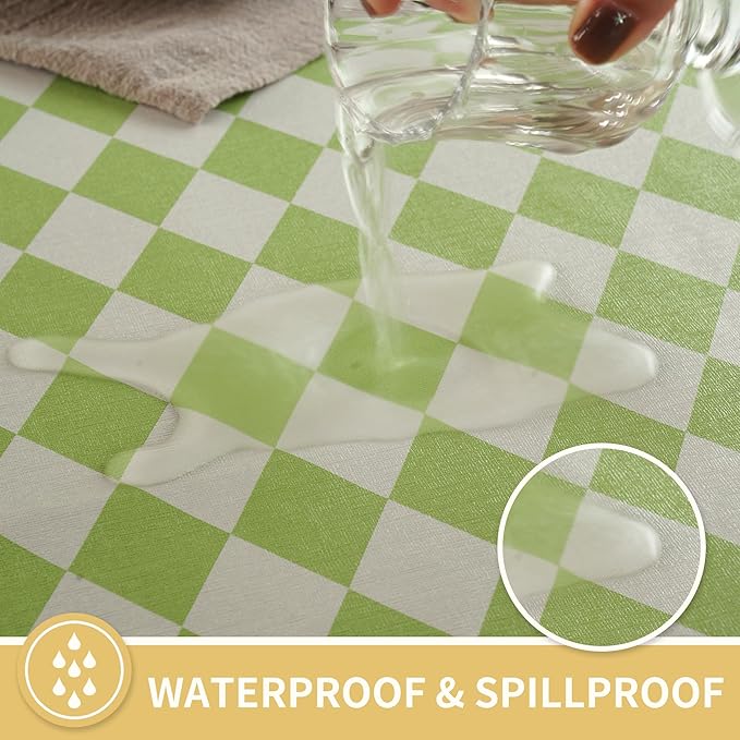 Rectangle Table Cloth,100% Waterproof Tablecloth Oil Proof Spill Proof Vinyl Table Cloth, Wipe Clean Plastic Table Cover for Dining, Camping, Indoor and Outdoor 54" x 102",Light Green