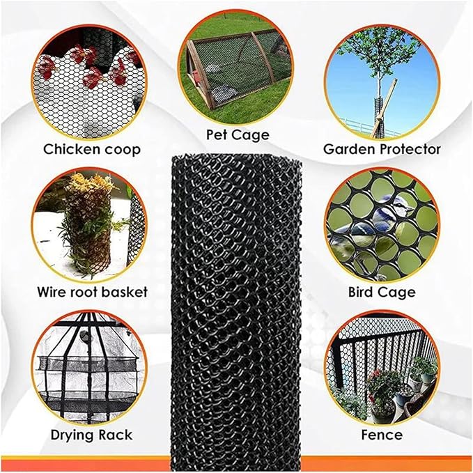 39.3IN x 65.6FT Garden Plastic Wire Mesh Fencing, Black Plastic Safety Fence Roll Poultry Breeding Netting Balcony Protection Net for Gardening Animal Pet Vegetable(Size:39.3INx65.6FT-Mesh 0.47IN)