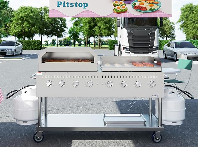 KoolMore 60 in. 8-Burner Commercial Outdoor Propane Gas BBQ Grill with 30 in. Griddle and 30 in. Pizza Oven in Stainless-Steel, ETL Listed (CGKIT6-G30P30)