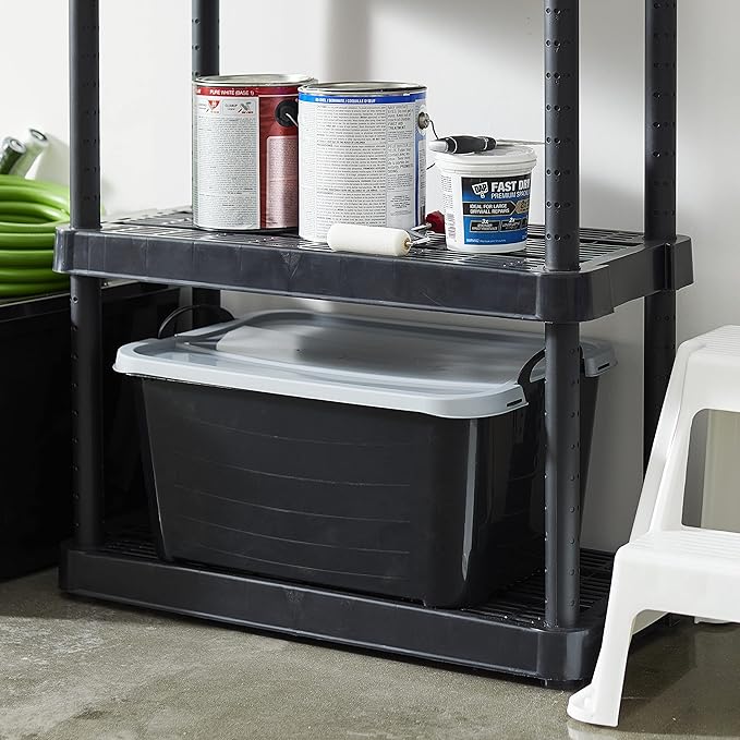 Life Story 6 Pack Heavy Duty Stackable Storage Bin, 55 Quart Home Organizer, Versatile Lightweight Locking Bins with Carrying Handles, Black/Gray