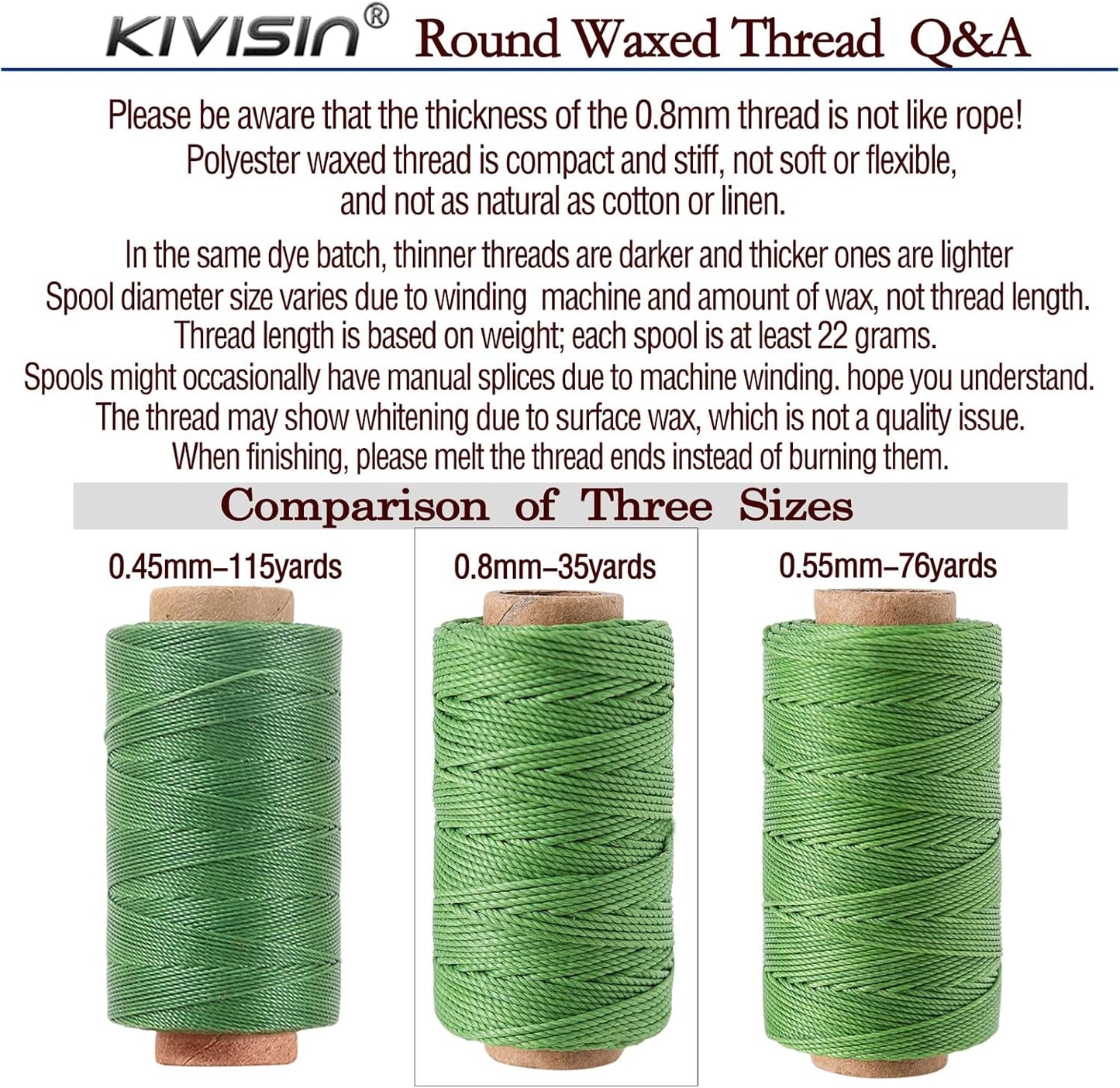 12 Colored Round Waxed Thread 0.8mm, 35 Yards per Spool, 3 Ply Polyester Wax Cord Strings for Hand Sewing, Beading, Bookbinding, Basket Weaving, Micro Macrame Bracelets and Jewelry Making