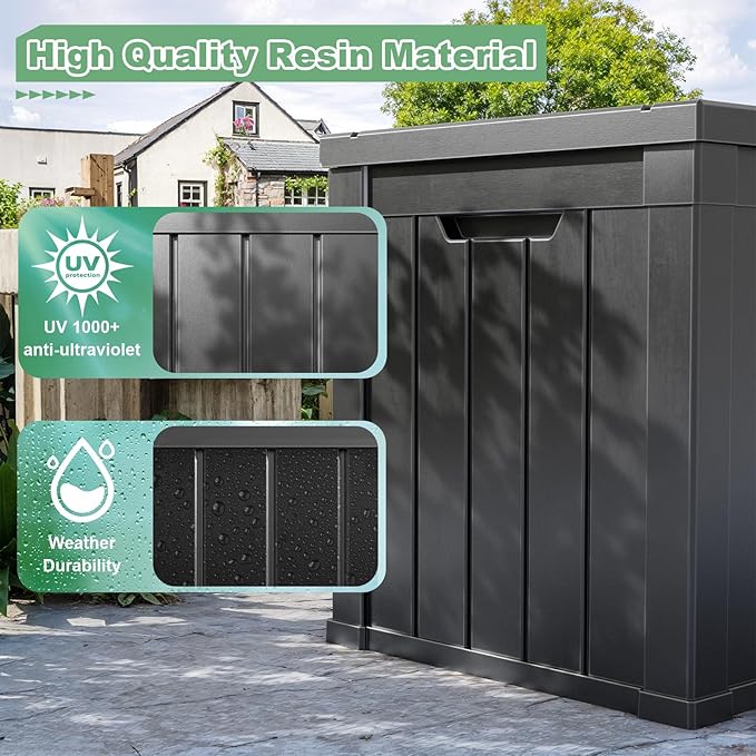DRATO 50 Gallon Deck Box, Outdoor Storage Box for Patio Cushion, Garden Tools,Waterproof Patio Storage box, Lockable (Black，50 Gallon)
