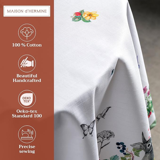 Maison d' Hermine Table Cloth Round Table 100% Cotton 69 Inches Tablecloth Reusable Decorative Everyday Use for Dining Room, Farmhouse, Home, Party, Festive & Wedding Spring Summer - Printemps
