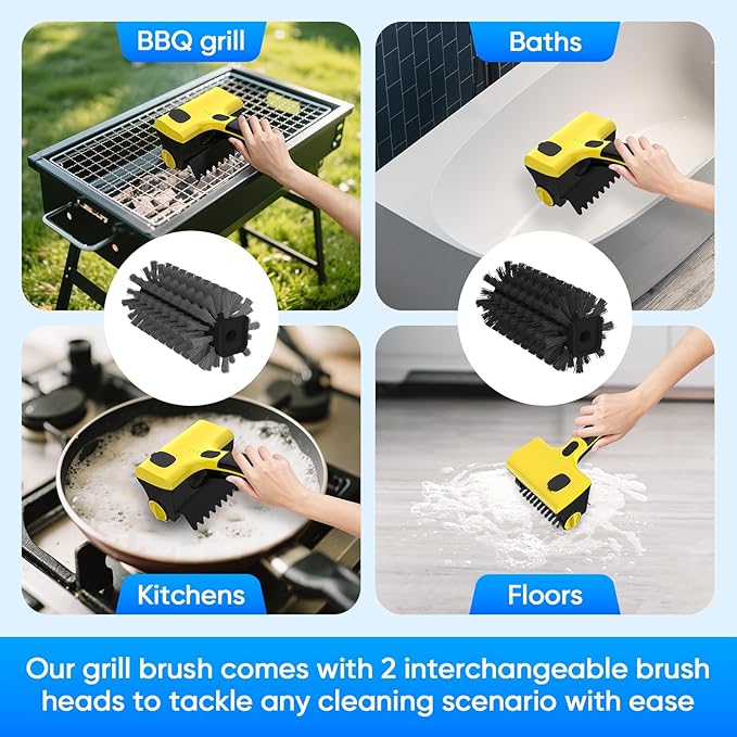 2 in 1 Electric Grill Brush, Cordless Electric Grill Cleaner for Outdoor Grill, 360° Rotating Cleaner Brush Head, Rechargeable Heavy Duty BBQ Grill Brush, IPX7 Waterproof