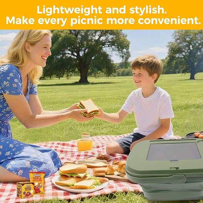 Picnic Basket for 2 Person, Foldable Bucket with Lid and Handles, Portable Outdoor Storage Bucket, 18 Liters, Ideal for Camping、Outdoors and Car Trunks (Green)