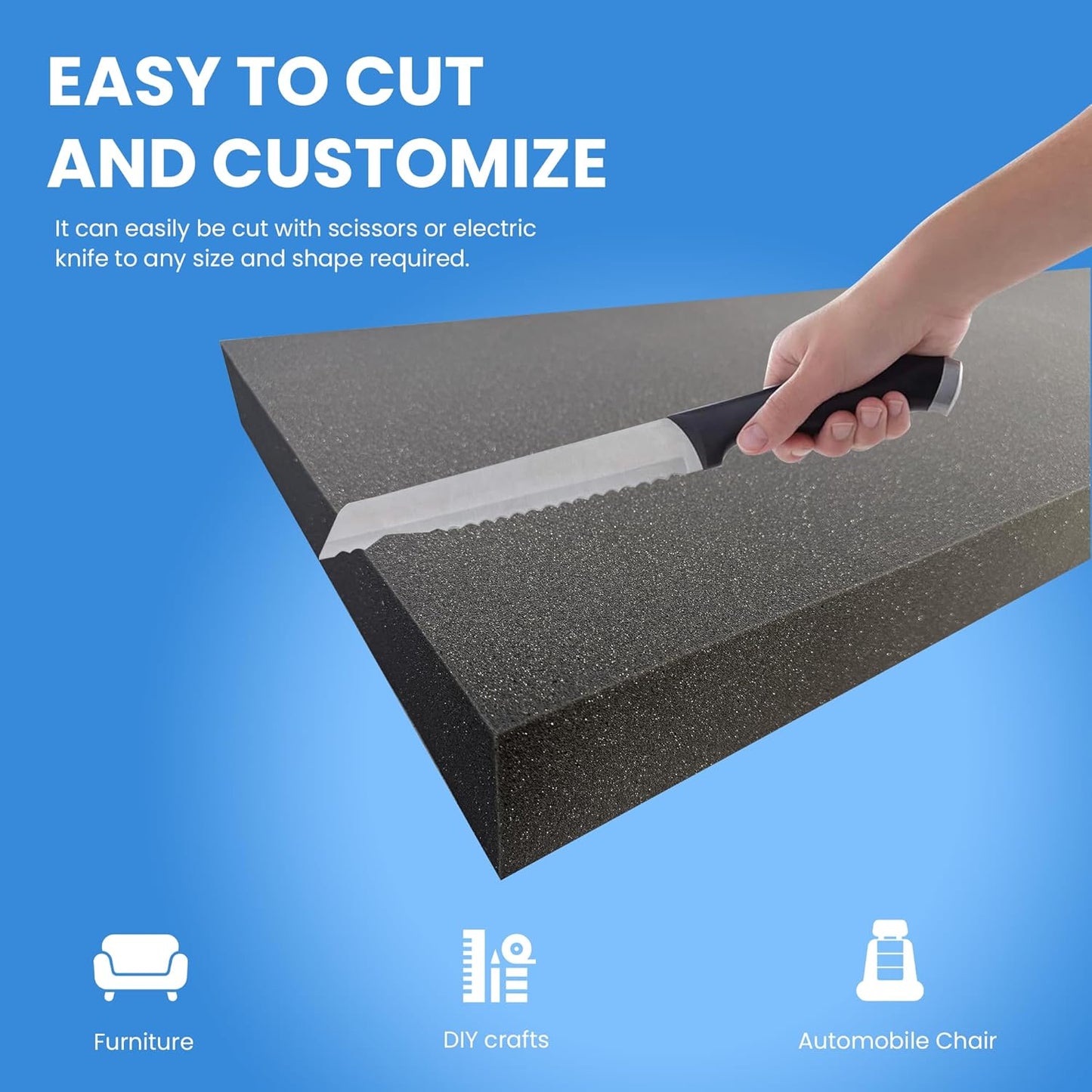 QOMFY 4" Height x 18" Width x 42" Length Charcoal Upholstery Foam Sheet | Made in USA | Multi-Purpose Foam for Upholstery, DIY, Packaging & Acoustic Projects