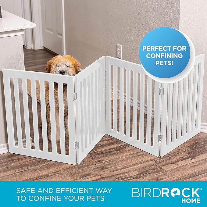 INTERNET'S BEST Dog Gate Indoor Freestanding Pet Barrier, Folding Wood Dog Fence, Extra Wide Doorway Puppy Gate, Indoor Animal Privacy Panel, Wooden Cat Fence - 4 Panel - 24", White