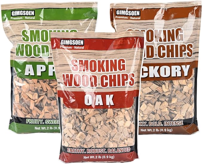 Smoking Wood Chips Variety Pack, 3 Flavors (Oak, Hickory, Apple), 2 lbs × 3 — All-Natural BBQ Smoking Chips for Smoker Box, Electric Smokers, Pellet & Charcoal Grills