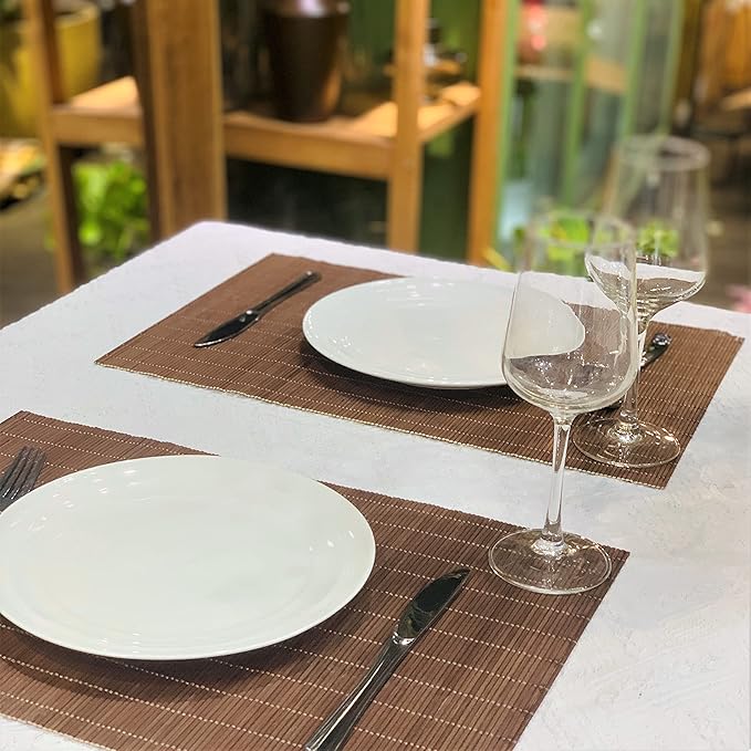 ANDSTAR Set of 4 Pcs Bamboo Placemats Natural Anti-Slip Bamboo Placemats Washable Heat-Resistant Table Mats for Dining Room and Kitchen（Chocolate）