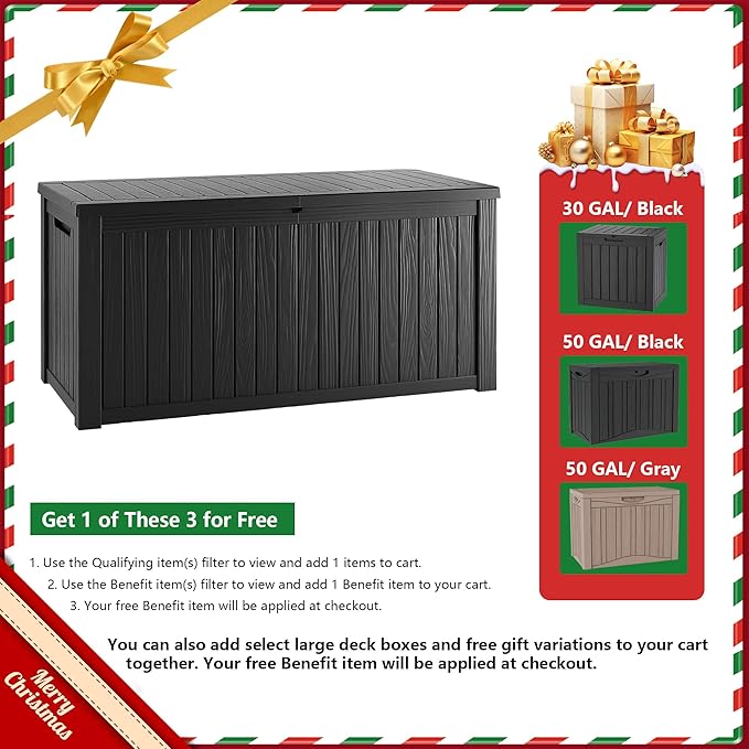 TARKARI 180 Gallon Lockable Resin Deck Box, Waterproof & UV-Resistant Outdoor Storage Box for Outdoor Cushion Storage, Garden Tools & Pool Accessories Storage, Black