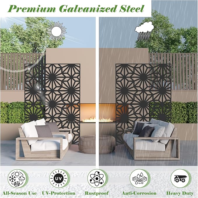 Domi Metal Privacy Screens and Panels with Free Standing, Freestanding Outdoor Indoor Privacy Screen, Decorative Privacy Screen for Balcony Patio Garden, Sun Flower Shape