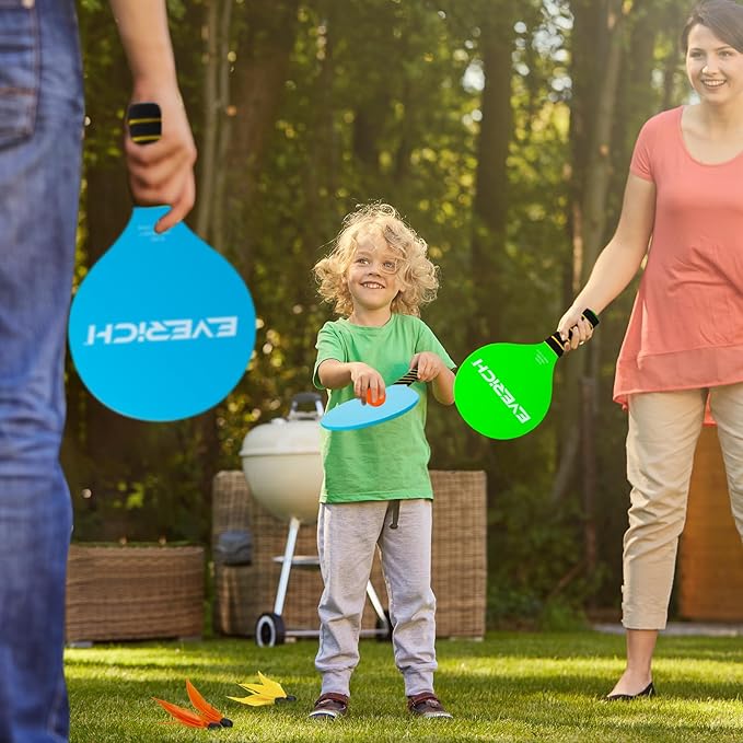 EVERICH TOY Paddle Ball Set – Indoor & Outdoor Racket Game for Kids, Teens, and Adults, Badminton & Camping Games Essentials, Fun for Beach, Yard, and Lawn Play All Year Round