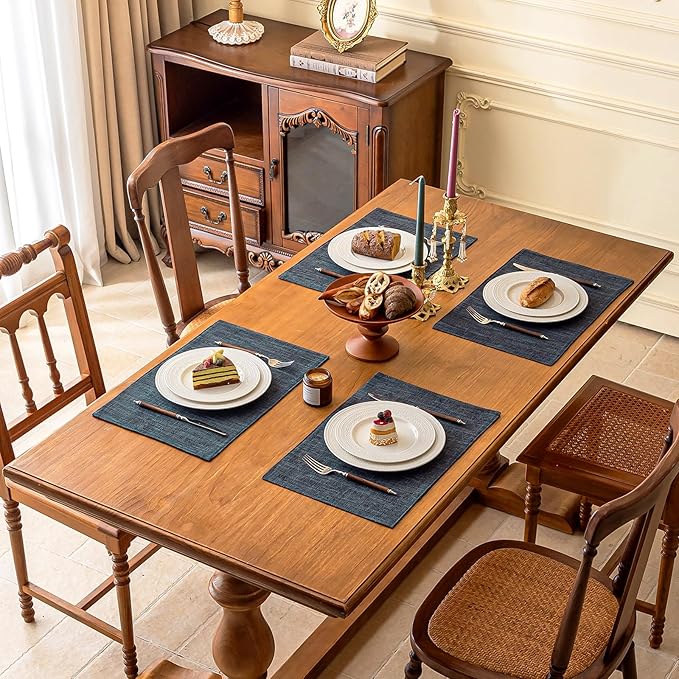 KXN Placemats Set of 6, Dual-Layer Thickened Faux Linen Table Mats, Heat Resistant & Wrinkle-Free, Machine Washable Cloth Place Mats for Kitchen Dining Indoor Outdoor (Dark Gray)
