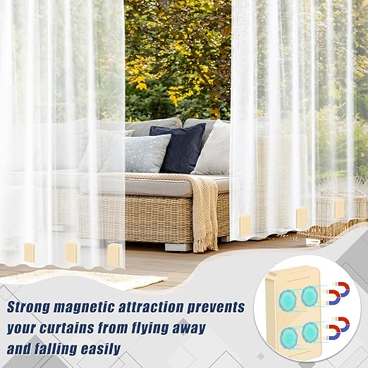 32 Pcs Outdoor Curtain Weights, 16 Pairs Upgrade to Heavier Magnetic Drapery Weights, Plastic Wrapped Waterproof Curtain Magnets for Home Decor, Tablecloth, Patio, Shower, Outside Curtains-Beige